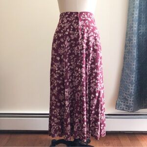 Vintage Burgundy Floral Maxi Skirt